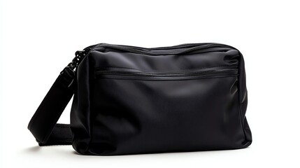 Naklejka premium A sleek black leather bag with a stylish zipper and adjustable strap, perfect for everyday use or travel