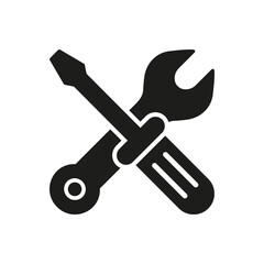 Technical Support Silhouette Icon. Screwdriver and Wrench Glyph Sign for Repair Services. Maintenance and Repair Tool Symbol. Isolated Vector Illustration