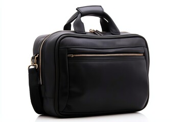 A sleek black leather laptop bag featuring a front zipper pocket, designed for modern professionals on the go. Ideal for carrying essentials to meetings and events.