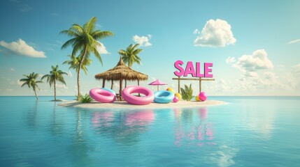 Sale promotion poster with vibrant tropical colors.
