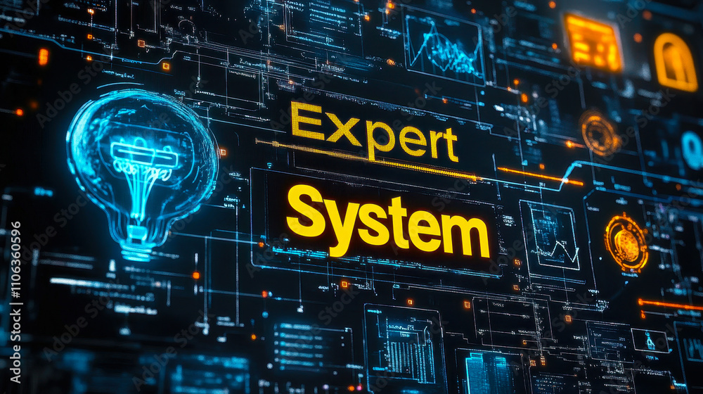 Poster advanced ai expert system digital interface with futuristic data network