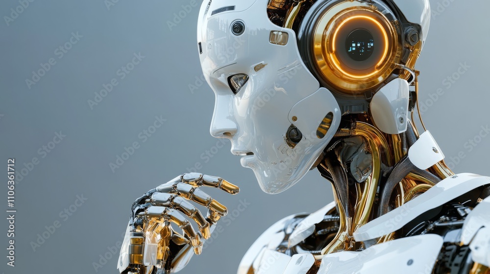 Leinwandbilder a futuristic robot with a sleek design and glowing features contemplates its surroundings, symbolizi