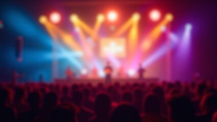 Vibrant concert atmosphere at a live music event with captivating lights and energetic crowd