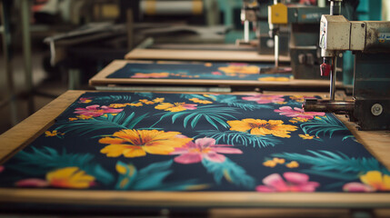 Fototapeta premium Tropical Flower Fabric Printing Textile Factory Production Line