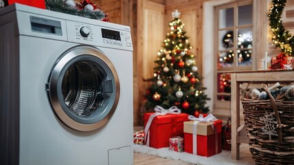 Washing machine Christmas interior background