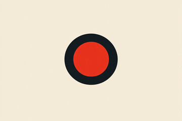 A minimalist graphic with a red circle surrounded by a black border on a beige background creating a bold abstract composition
