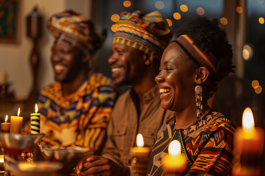 Kwanzaa celebration. Family celebration of kwanzaa.