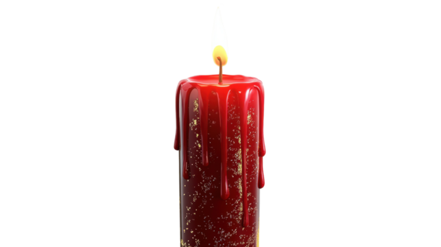 Burning red candle with gold dripping wax on transparent background - Powered by Adobe