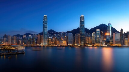 Fototapeta premium A city skyline with a large body of water in the background