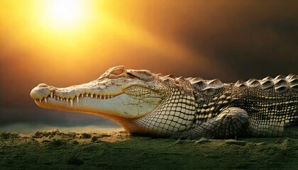 Fototapeta premium Serene crocodile basking in the sun.