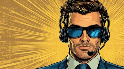 Stylish Customer Support Agent: Pop Art Illustration