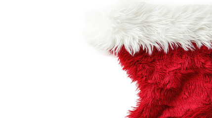 Christmas stocking with white fur trim on transparent background