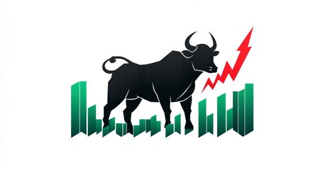 A stock market bull icon with red and green arrows on a white background