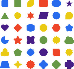 Empty geometric banners. Abstract bold shapes, minimalistic message balloon template. Various multicolored forms isolated on white. Funny different figures collection 