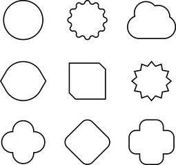 Empty geometric banners. Abstract bold shapes, minimalistic message balloon template. Various multicolored forms isolated on white. Funny different figures collection 