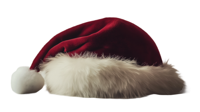 Classic santa claus hat resting on transparent background