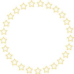 Stars of various sizes arranged in a circle. Black star shape, round frame, border vector image