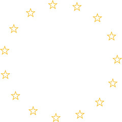 Stars of various sizes arranged in a circle. Black star shape, round frame, border vector image