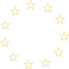 Stars of various sizes arranged in a circle. Black star shape, round frame, border vector image