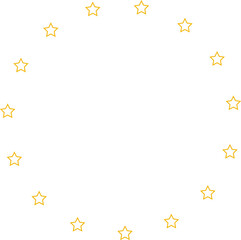 Stars of various sizes arranged in a circle. Black star shape, round frame, border vector image