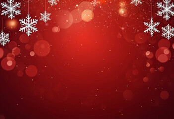 Vibrant Red Christmas Decor with Snowflakes and Glowing Bokeh