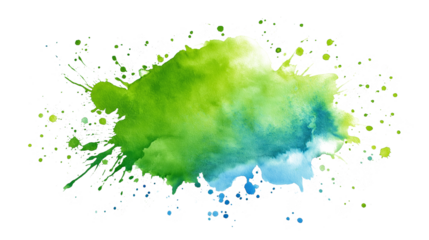 Watercolor green paint stain with splashes.