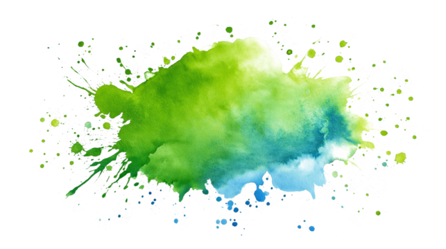 Watercolor green paint stain with splashes.
