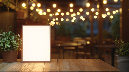 Illuminated Menu Board Mockup Cozy Restaurant Background
