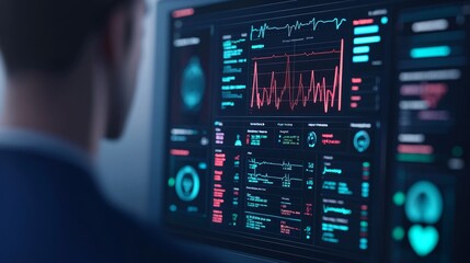 concept health warning Prevention monitoring. Data analysis on a futuristic digital interface in a professional setting.