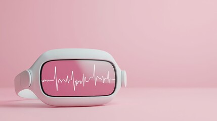 concept health warning Prevention monitoring. A smartwatch displaying a heartbeat monitor on a pink background.