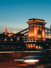 Chain bridge at night.