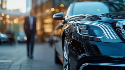 Driver near luxury car, close up. Chauffeur service. image


