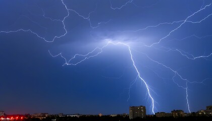 Thunder and Lightning in Urban Night Sky - Stunning Scenery