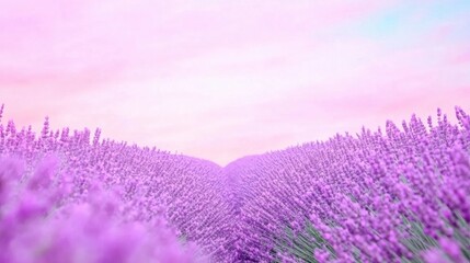 Fototapeta premium Lavender fields stretch under a pastel sky, creating a serene and dreamy landscape, AI
