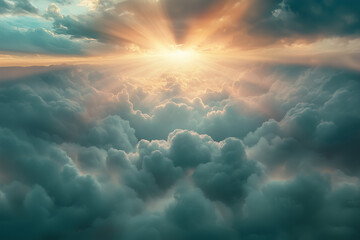 Sunlight breaks through storm clouds, creating a dramatic and hopeful scene