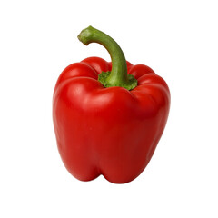 Vibrant red bell pepper with green stem on neutral backdrop