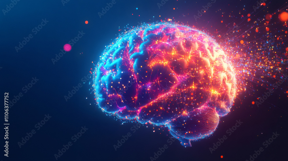 Aufkleber glowing polygonal brain representing artificial intelligence, consciousness, and future technology