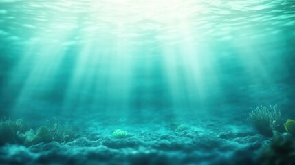 Fototapeta premium Sunlight beams illuminate the tranquil underwater world, revealing vibrant marine life, AI