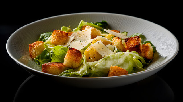 A crisp Caesar salad with crunchy croutons shaved Parmesan and creamy dressing.