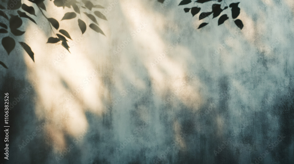 Poster beautiful shadows cast on textured wall by sunlight filtering through leaves create a serene and nat