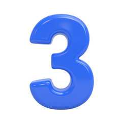 Fototapeta premium Vibrant electric blue 3D number 3 with glossy finish