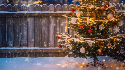 Christmas Background With Snowflakes And Christmas Tree