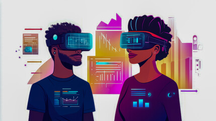 African adults engaging with virtual reality technology and data visualization