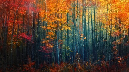 Vibrant colors in fall woodland