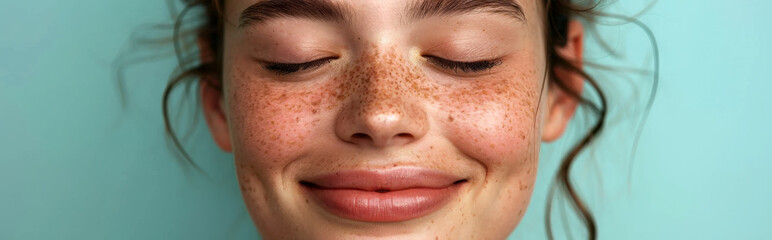 Fototapeta premium close-up portrait of a woman with a subtle, relaxed smile, indicating contentment and peace