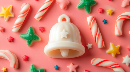 Soap shaped like festive bell with candy canes and stars