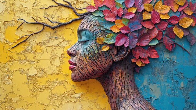 Intertwined Lives Art Human-Tree Connections Pop Art Nature Fusion Creative Blend, tree branches seamlessly merging into human veins in a vibrant color palette