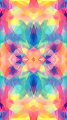 Obraz premium Vibrant, rainbow-colored, symmetrical digital art pattern with an abstract geometric design