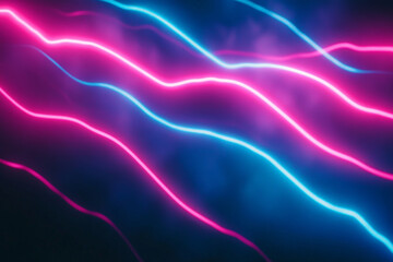 Fototapeta premium Abstract glowing light trails, dynamic neon streaks in bright pink and blue tones over a dark background