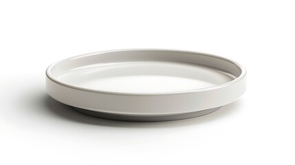 "A clean and minimalist white plate isolated on a white background, showcasing its simple elegance, perfect for table settings, food photography, and modern dining aesthetics."


